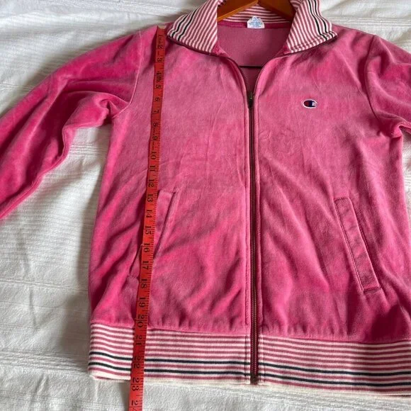 Vintage Champion Plush Velour Zip-Up Track Jacket Pink - Picture 9 of 12